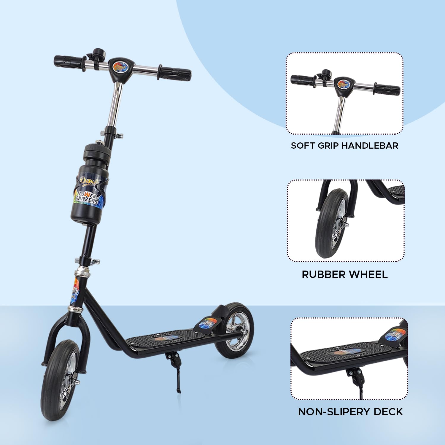 Dash 2 Wheel Power Ranger Kick Scooter for Kids, Adjustable Height with Sipper, Bell & Side Stand, Heavy Duty Skating Scooter for Boys & Girls (Up to 12 Years, Black) 1