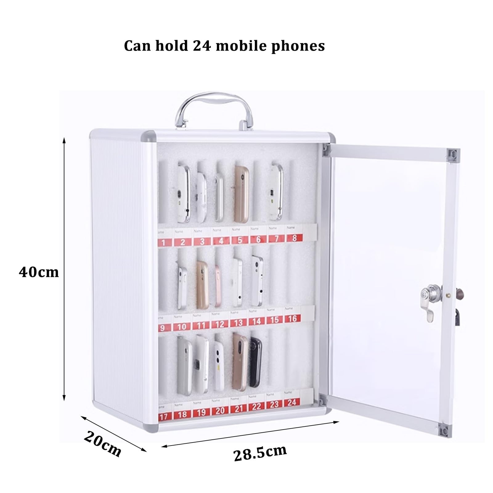 Armadietto porta cellulari con 36/48/60 scomparti - Cassetta di sicurezza per aula e ufficio - Cassetta di sicurezza portatile con maniglia per cellulari, ideale per gli esami (-A, 60 scomparti)