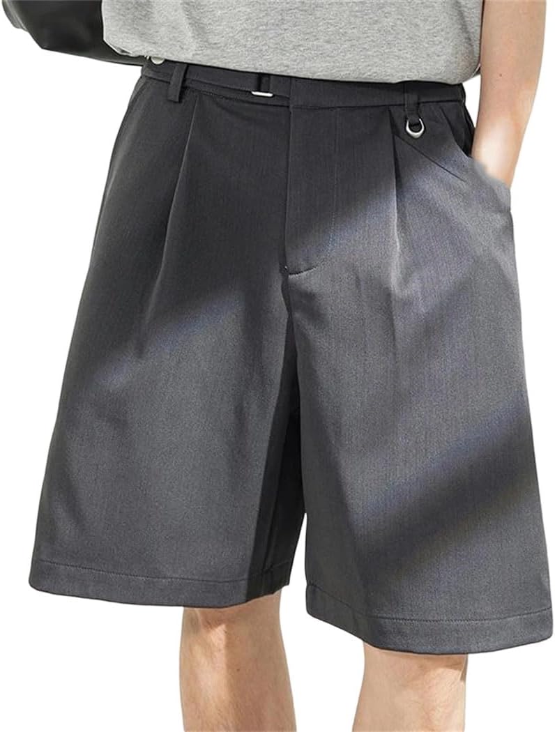 Men Spring Summer Draped Loose Shorts Casual Solid Color Pleated Wide Leg Vintage Straight Shorts