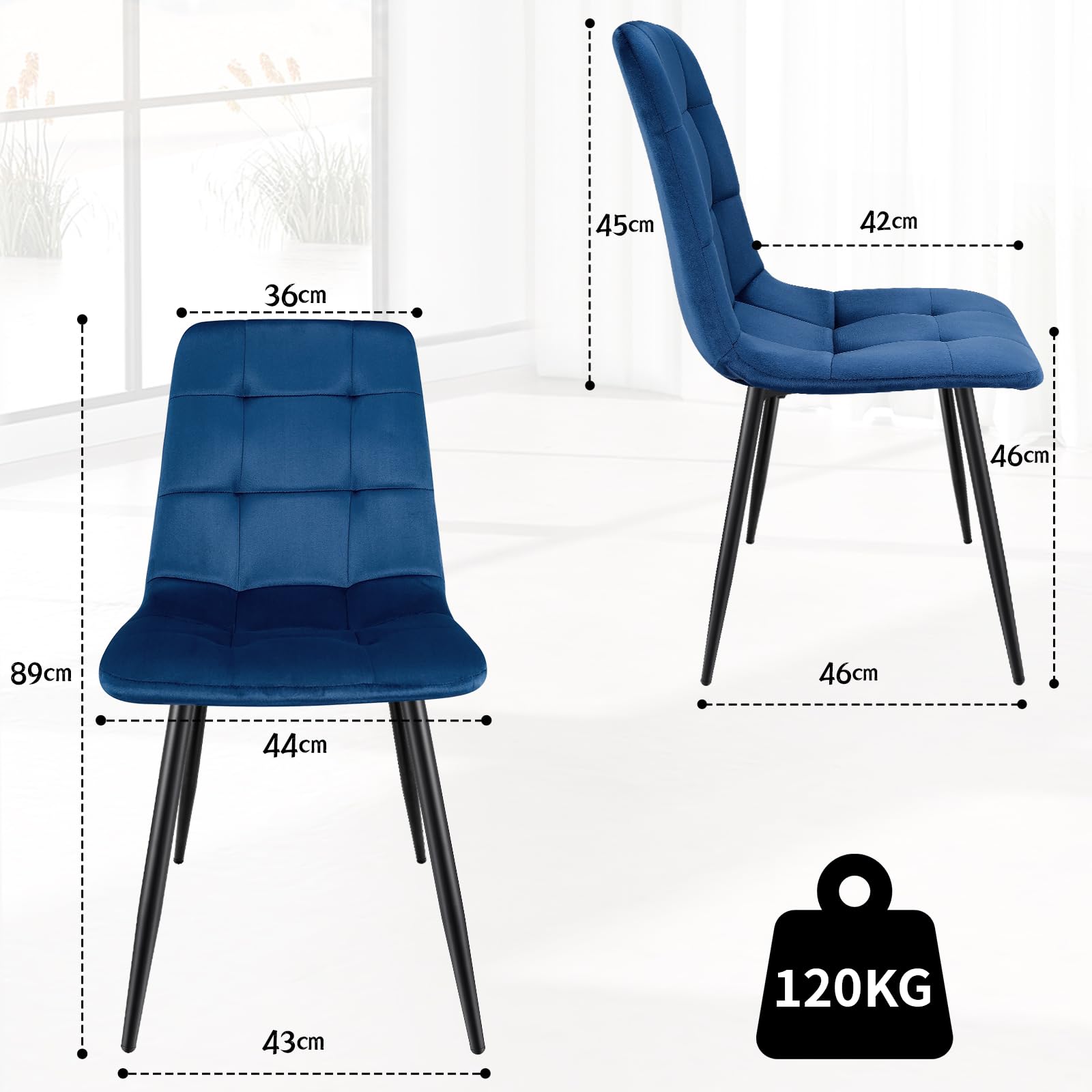 Sedie Sala da Pranzo Set di 2, Addensato Olandese Cuscino di Velluto Adatto per Sala da Pranzo, Cucina, Soggiorno, Blu Scuro.