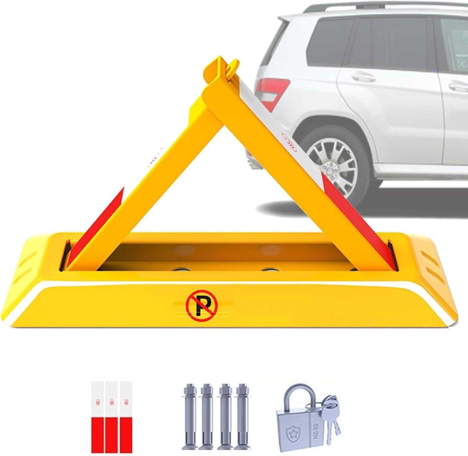 GTHTUHFD Parking Guardrails Parking Space Lock Manual Parking Space Lock Manual Parking Blocker Lockable Parking Barrier Heavy Duty Parking Security Bollards,70CM