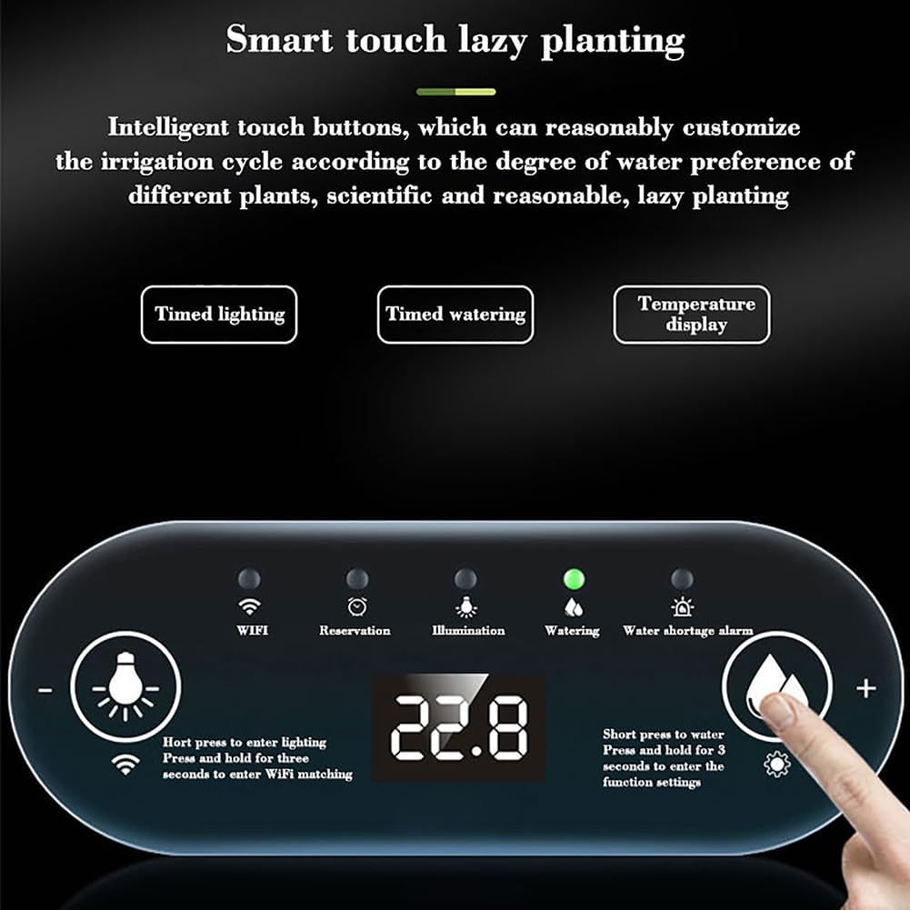 Sistema de cultivo hidropónico, kit de jardín de hierbas para interiores con luz LED de crecimiento, temporizador y pantalla táctil, germinación inteligente para hierbas, frutas y verduras