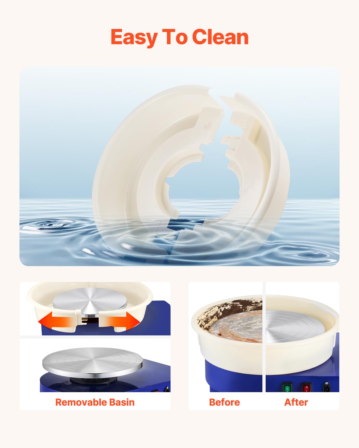 VEVOR Tour de Potier de 35 cm, Roue de Poterie Vitesse Réglable 60-300 TR/Min, avec Bassin Amovible, Pied de Levage Réglable, et Kit d’Accessoires Complet pour Artisanat, Bricolage à Domicile, Bleu