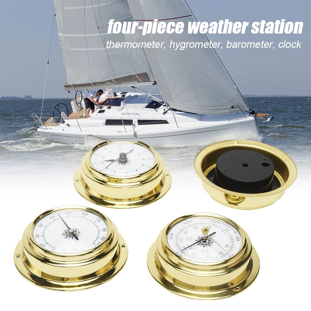 Alicer Set di 4 stazioni meteo, barometro portatile da parete marina orologio metro termometro igrometro kit