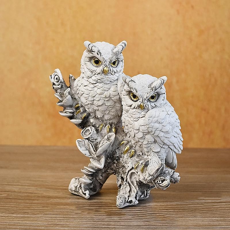 ODMYZG Figuras de coruja, decoração de coruja, coruja da sorte, ornamento de escultura para mesa de escritório em casa. Presentes para os amantes das corujas. (Duas corujas brancas)