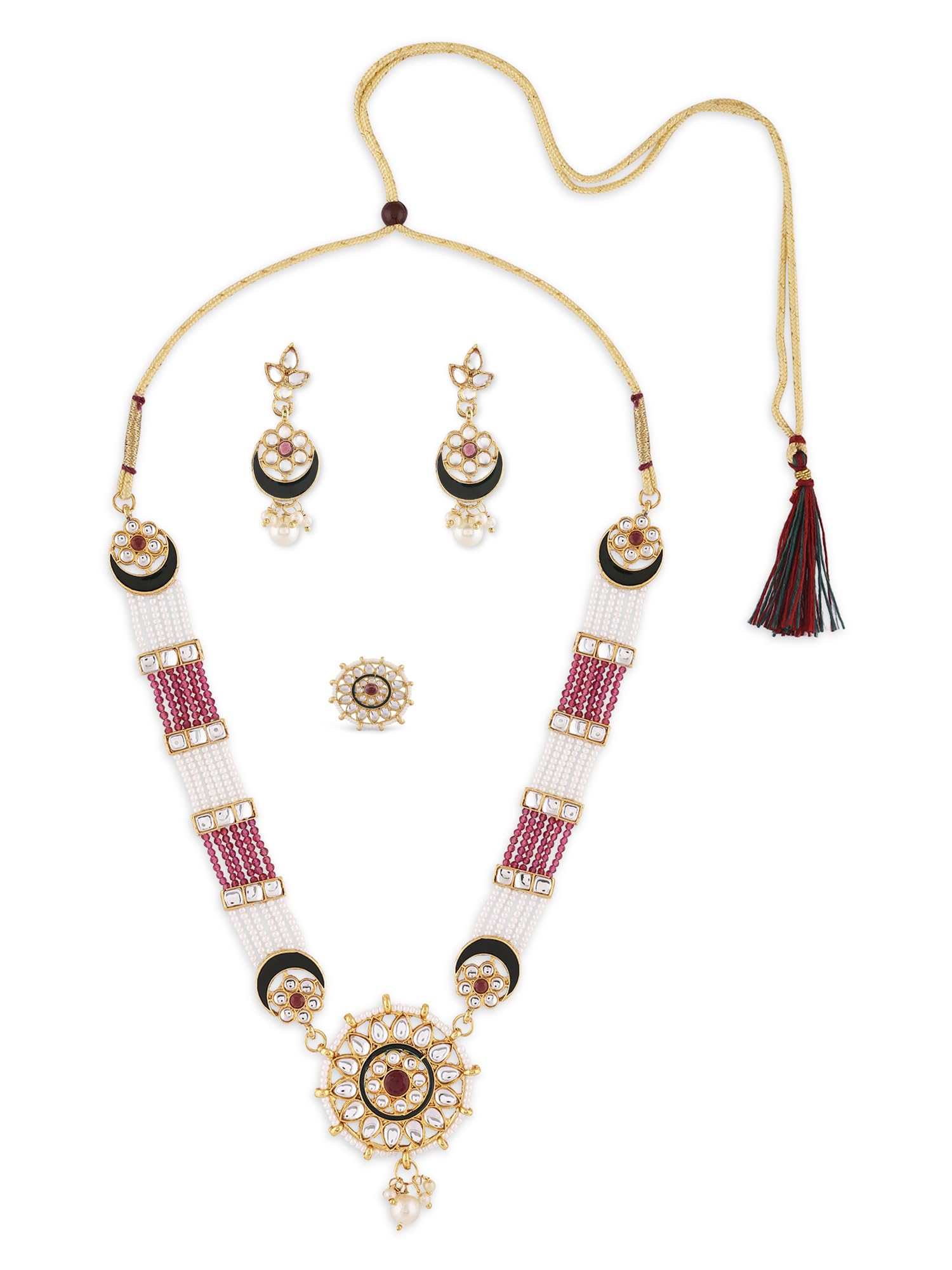 ZAVERI PEARLS Purple & Green Multistrand Kundan Stones & Beads Necklace Earring & Ring Set For Women-ZPFK16607 (B0CKZCD4Q8) Amazon Price History, Amazon Price Tracker