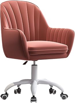 Velvet Office Chair - Adjustable Height with 360 Swivel & White Base, Pretty Vanity/Desk Chair for Women