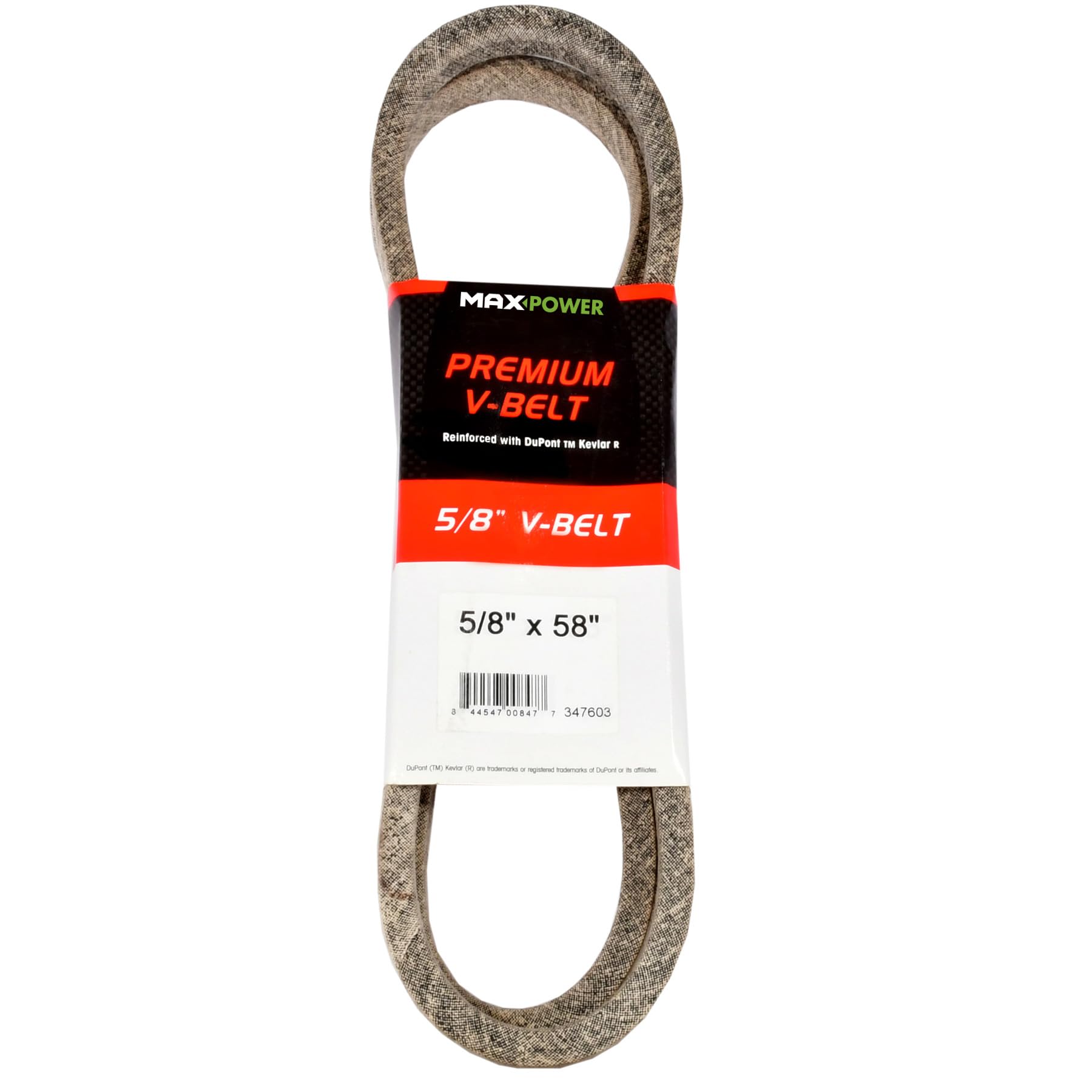MAXPOWER 347603 Premium Reinforced with Kevlar Fiber Cords, 5/8" x 58" Belt, Grey