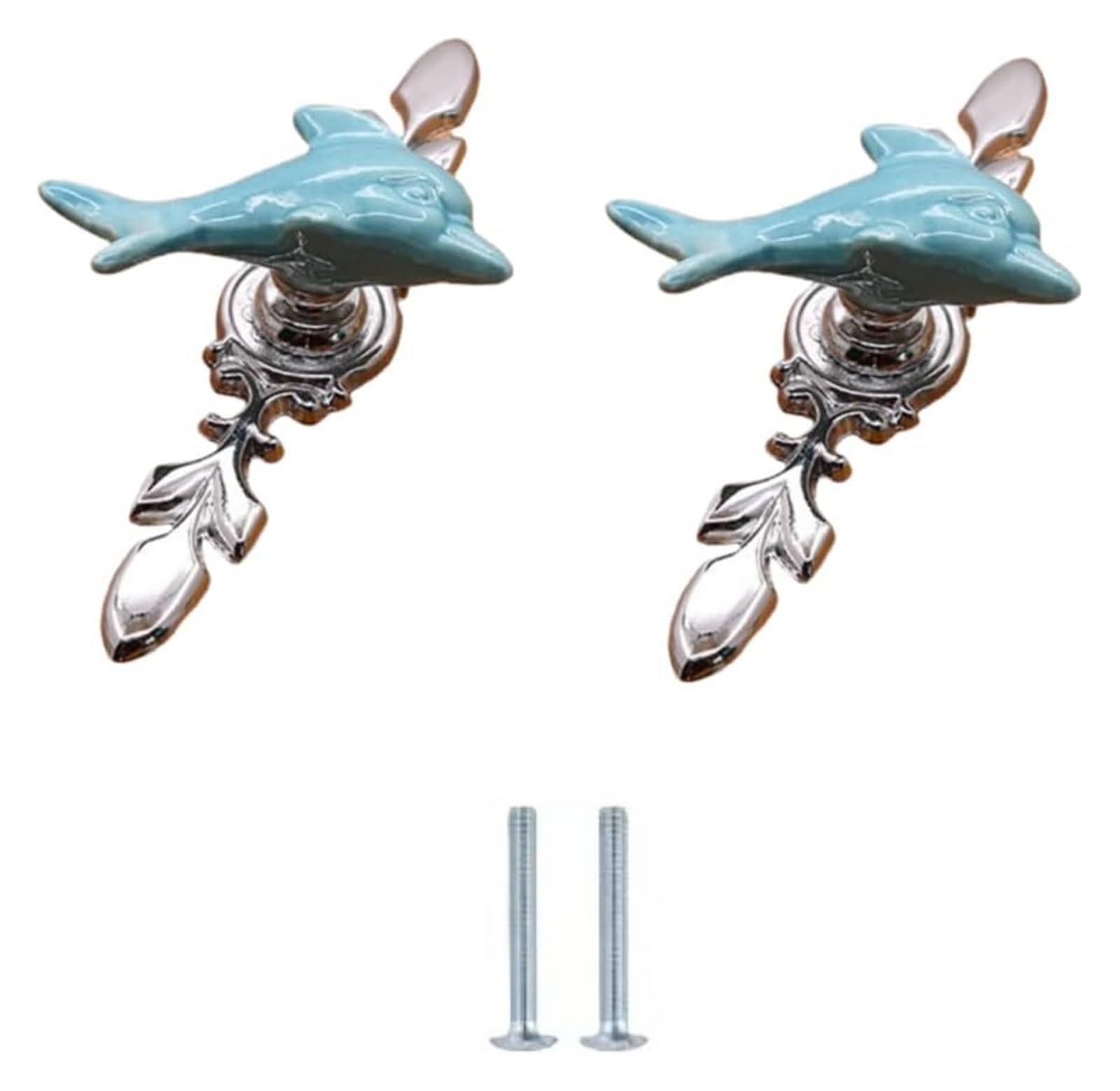 LQZAXSRDR Ceramic Cupboard Drawer Handle Knobs, Ceramic Zinc Alloy Round Single Hole Knobs 2 pcs Multicolor for Drawers Cabinets(Dolphin-Trumpet)