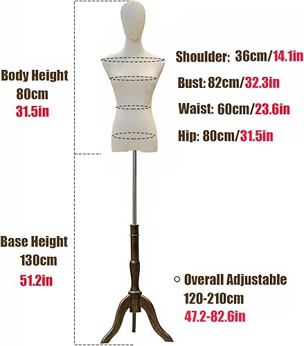 Miniatura 5 de Forma de vestido femenino con soporte de trípode de madera, altura ajustable de 47.2 a 82.6 pulgadas, maniquí de costura para vestido, exhibición de