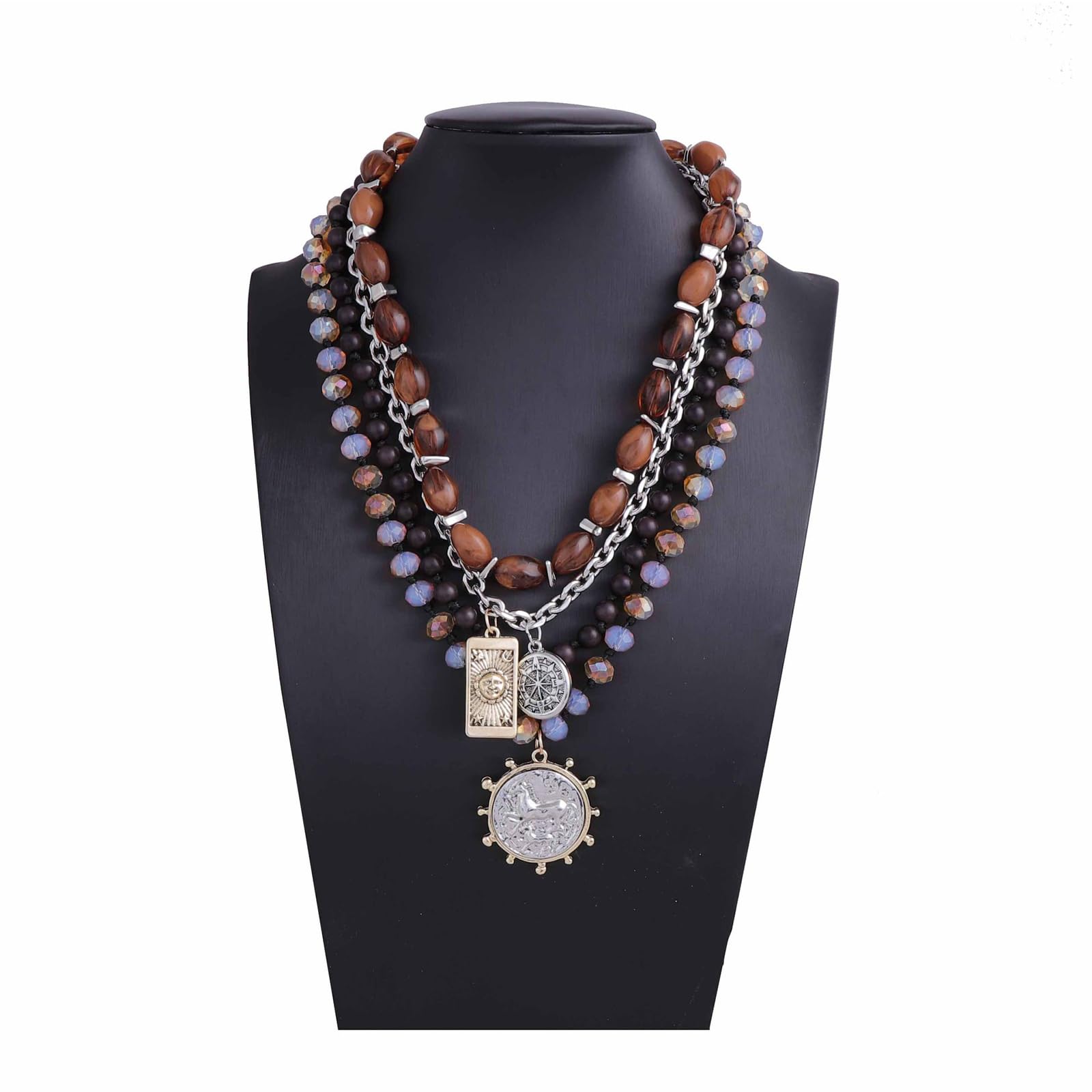 Collana con monete in rilievo multistrato retrò per le donne