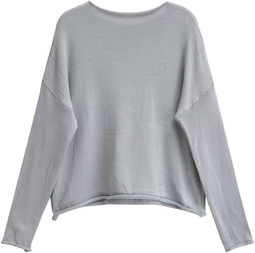 Autumn Women's Solid Color Round Neck Unstitched Trim Layer Knit Tops