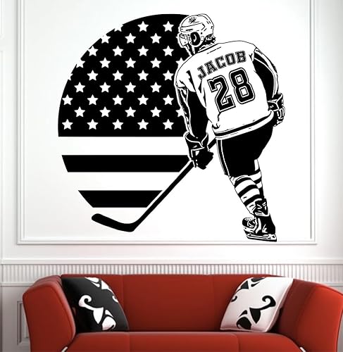 Miniatura 29 de Calcomanía de pared de camisetas de hockey personalizadas, calcomanía personalizada de jugador de hockey, elige nombre y número, calcomanías