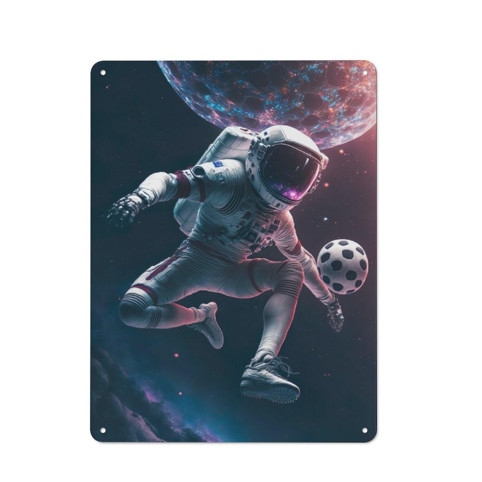 Junmoney Soccer Astronaut Vintage Metal Wall Sign 40X30cm For Garage Or Workshop, For Metal Sign Collectors, For Garage And Workshop Walls