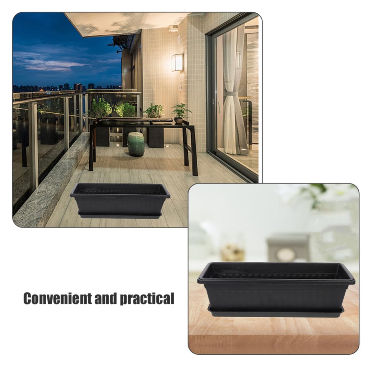 Uonlytech 3 Juegos Maceta de Plástico Bandeja, Jardinera Rectangular de PP Negra, Ligera y Lavable, para Plantas y Lengua de Suegra, Uso en Balcón y Jardín