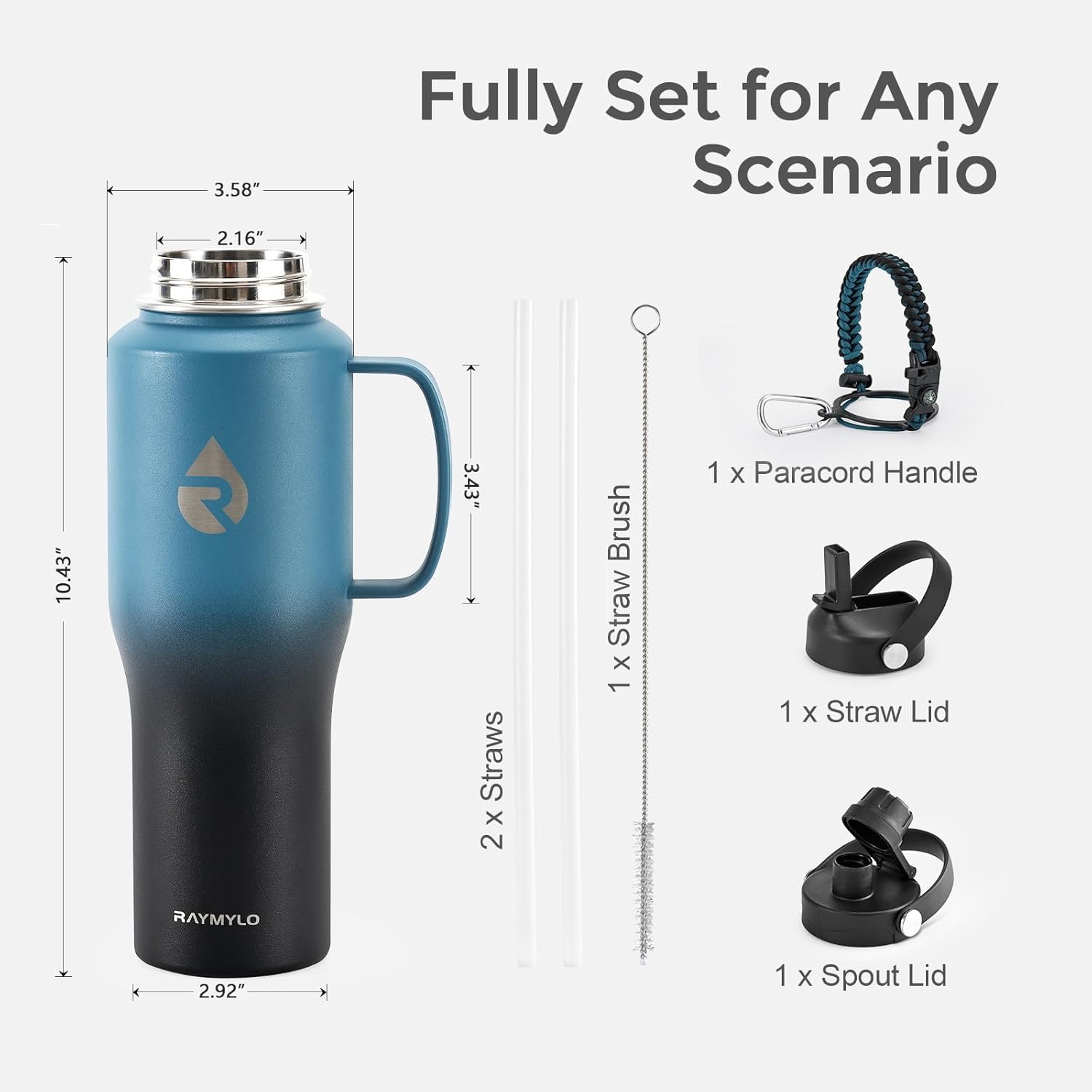 32oz Stainless Steel Water Bottle (Cold for 48 Hrs, Hot for 24 Hrs), Triple Wall Vacuum Insulated Water Bottle with Straw Lid, Spout Lid and Paracord Handle, Leakproof, Fit in Any Car Cup - Image 7
