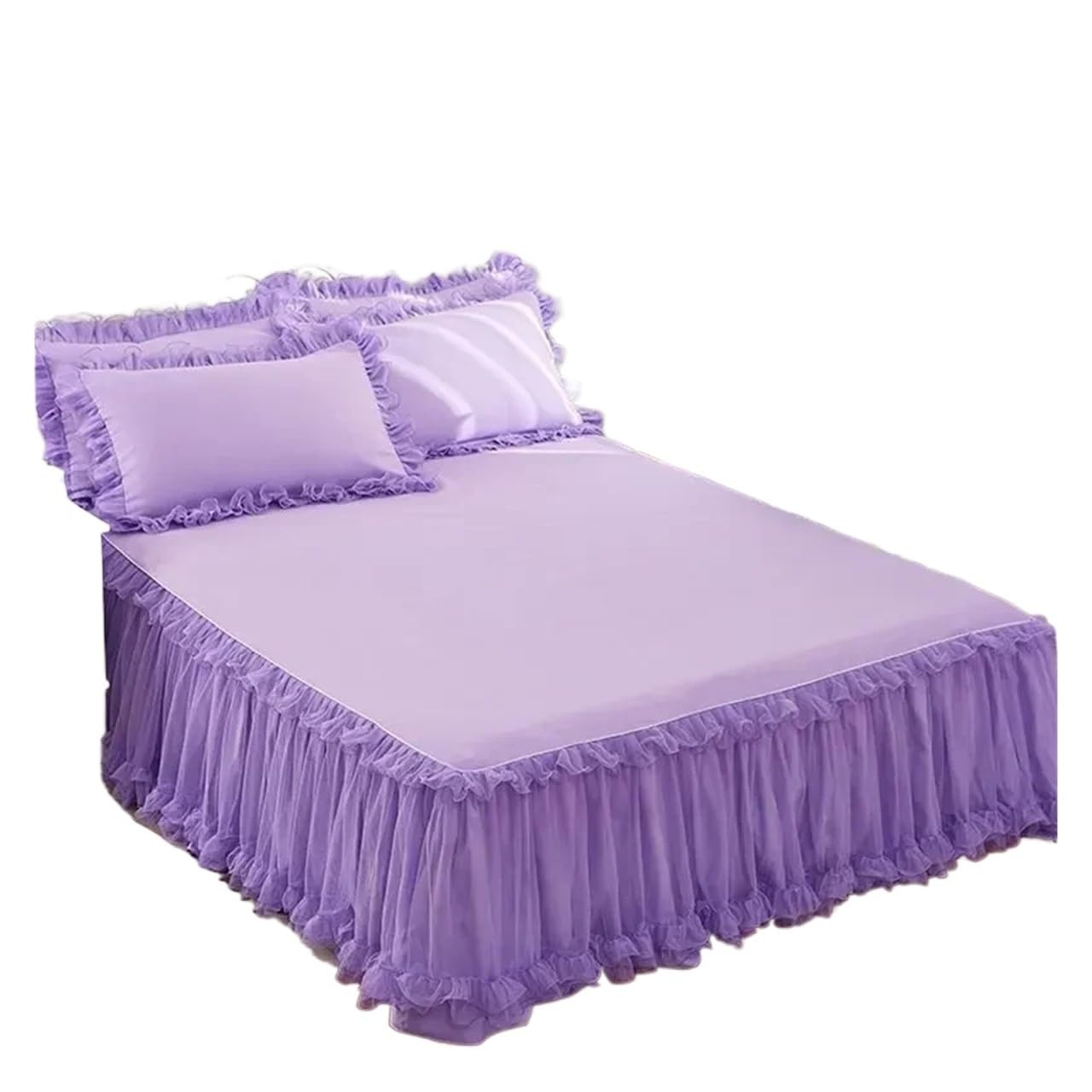 Elegant Princess Bed Skirt Non-slip Mattress Cover Ruffled Lace Bed Skirt Bedsheet Protector Bedspread No Pillowcase(PURPLE,1pc Skirt 180x220cm)