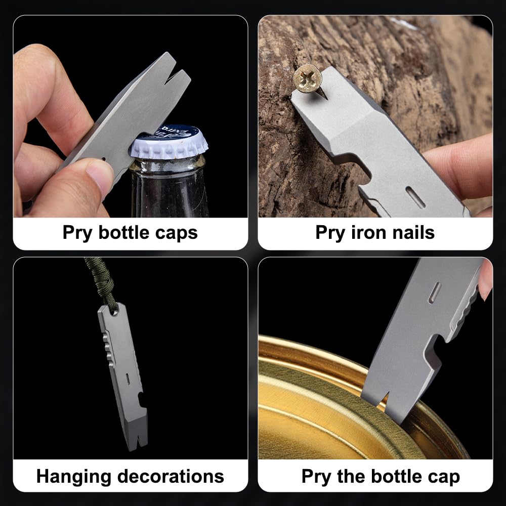 Mini Pry Bar, EDC Brechstange, Titan Taschen Brechstange mit Aufhängeloch und Flaschenöffner für Outdoor Camping Dschungel Abenteuer Jagd