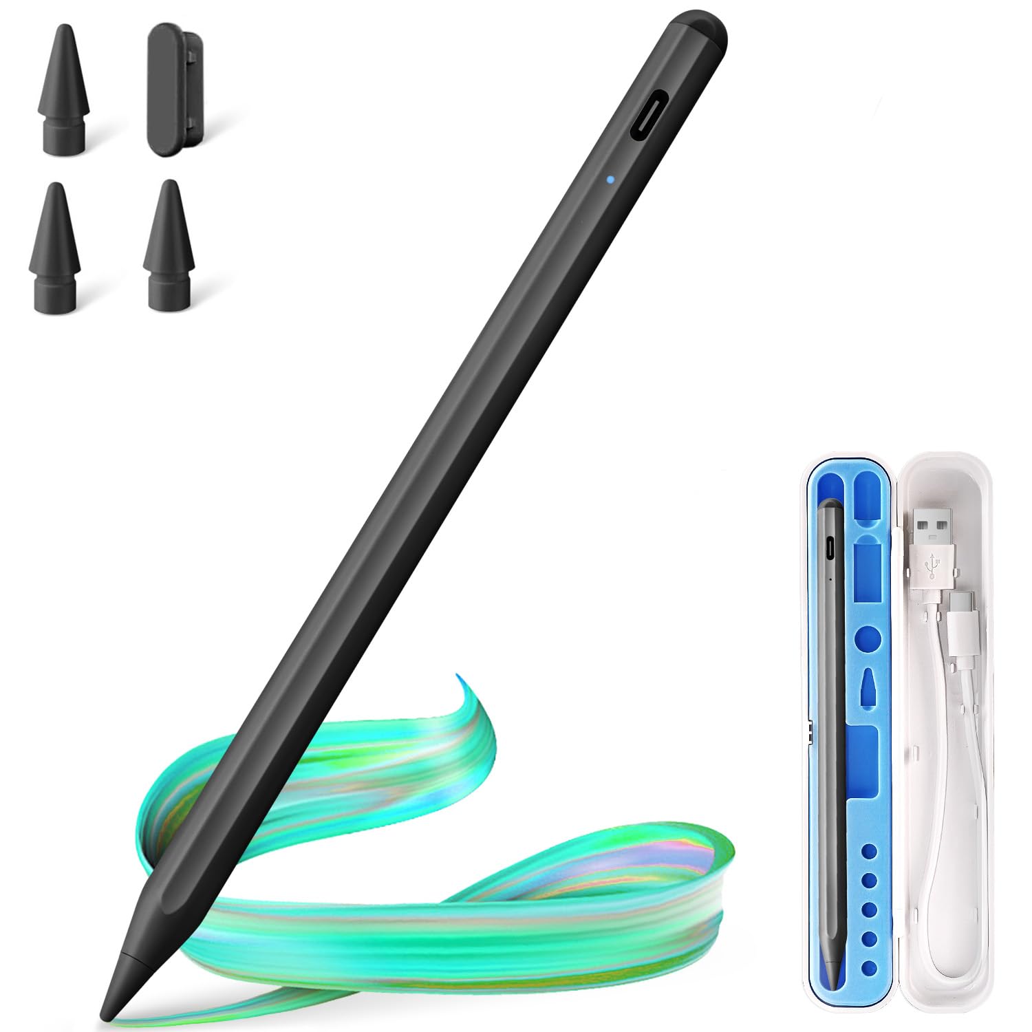 Stift für Apple iPad 2018-2025 mit Schnellladeleistung, Palm Rejection Pencil für ipad kompatibel mit i Pad 11/10/9/8/7/6, Pro M4/12.9/11/13" Gen, Air 3/4/5/M2/M3, mini 7/6/5 (Schwarz)
