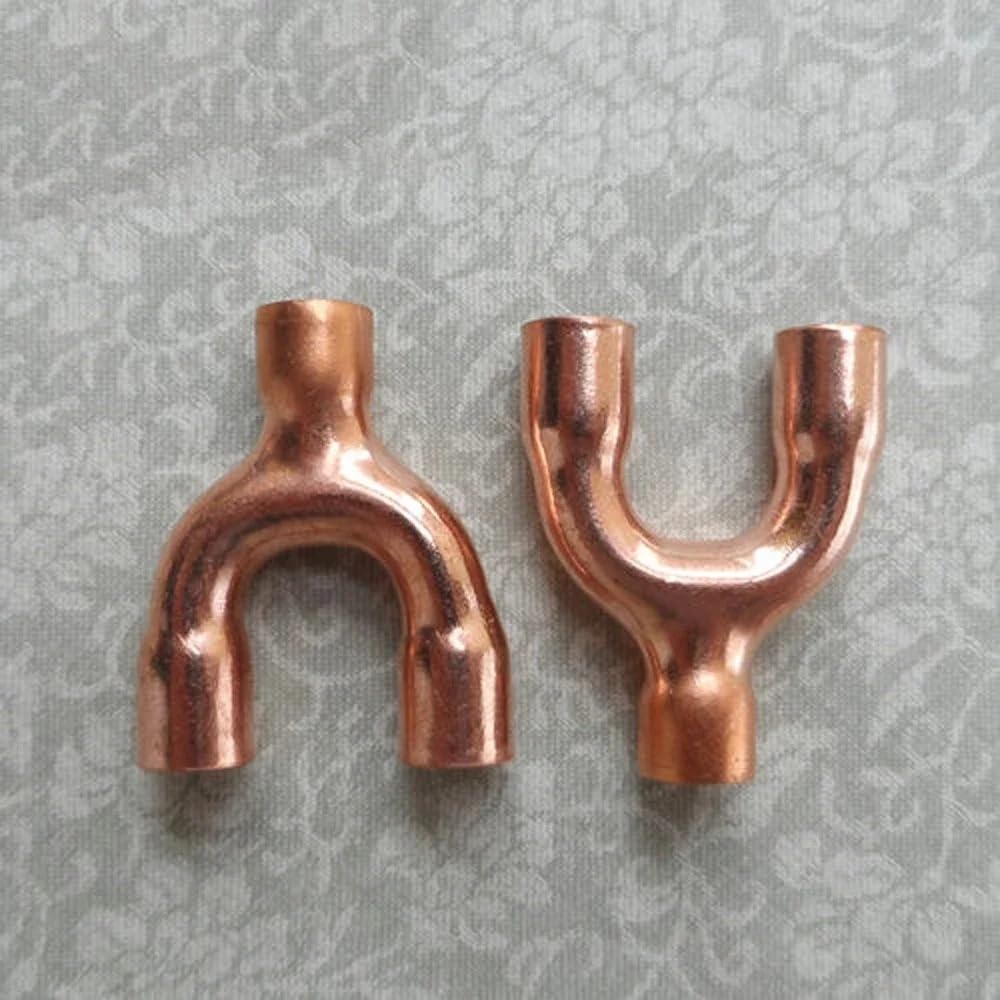 3/8" 1/2" 3/4" 5/8" 16 19 22 25 28.6 32 35 38 42mm ID Y Shaped 3 Way Splitter Copper End Feed Solder Fitting Air Conditioner(32mm CD-125mm)