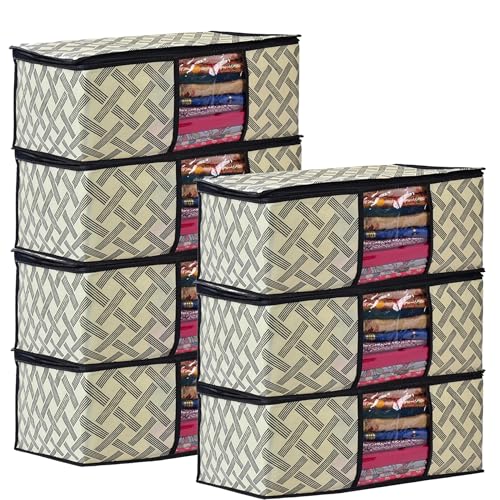 Image of Non-Woven Saree Covers with Zipper and Transparent Window - Clothes Storage Bag for Wardrobe Organization (Yellow Black, PACK OF 7)