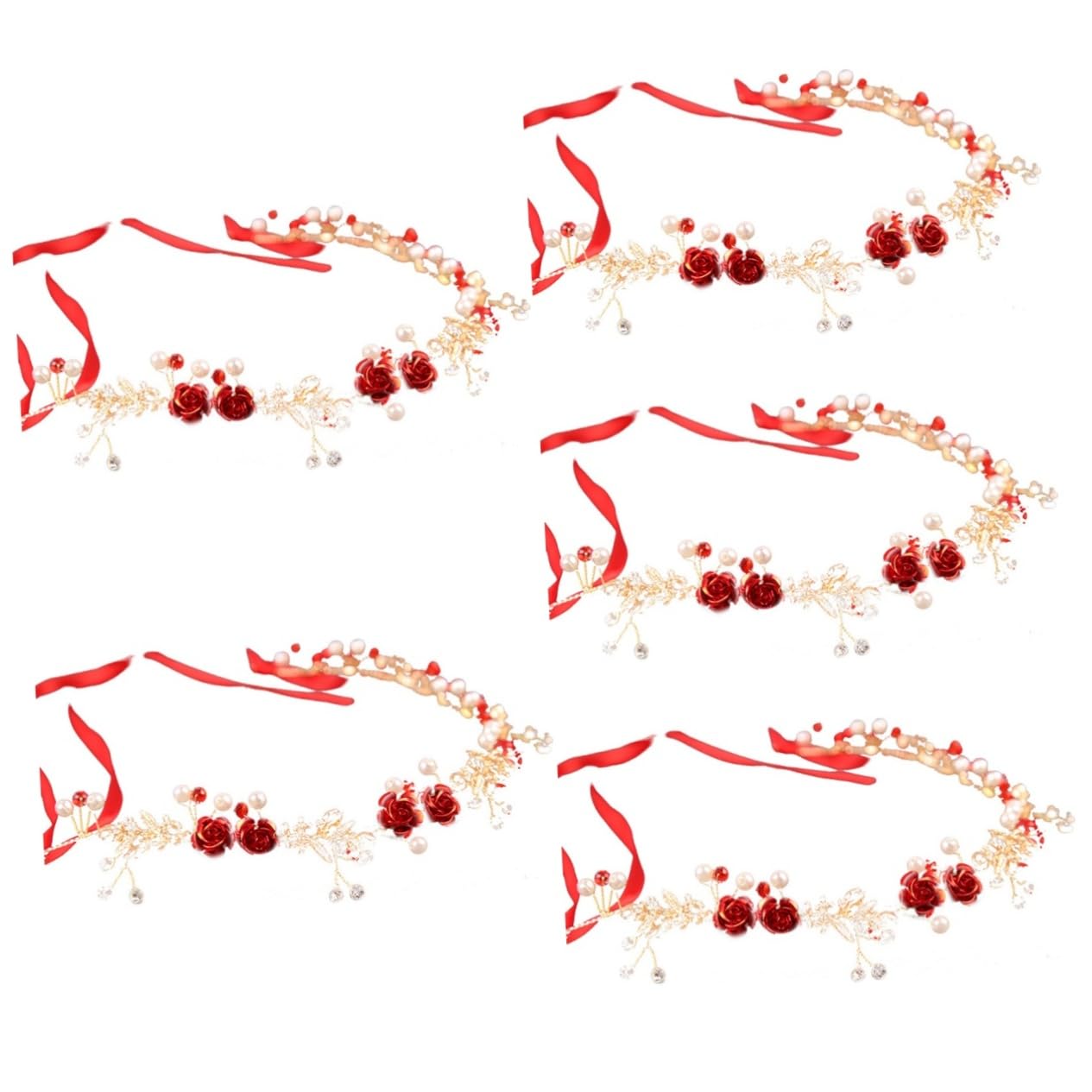 Beaupretty 5piezas Diadema Floral Roja Para Novia Accesorios De Cabello Elegantes Para Bodas Fiestas y Eventos Especiales Diseño Delicado y Brillante Fácil De Llevar