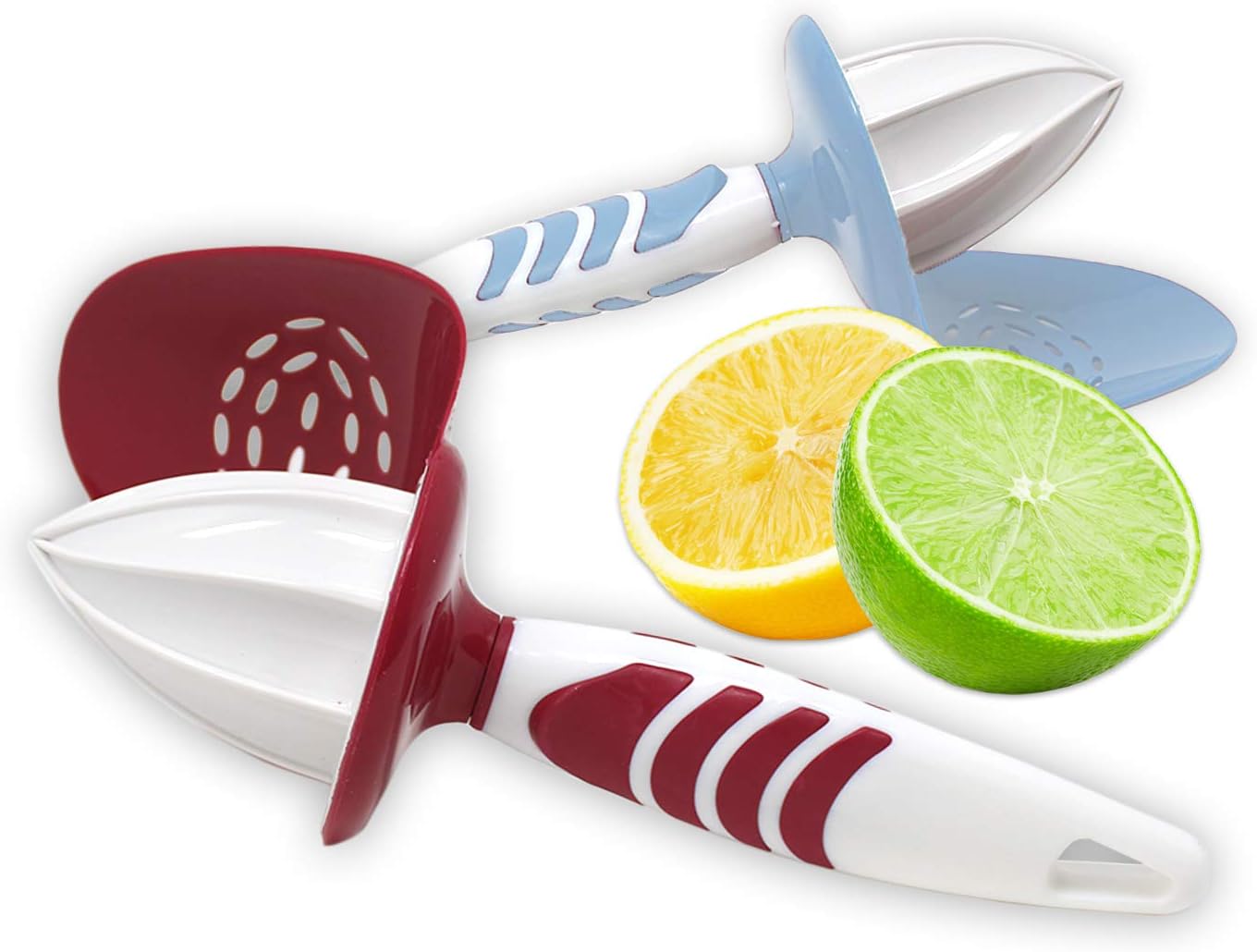 Lemon Lime Squeezer with Seed Catcher lemon juicer handheld | Comfort Grip Citrus Reamer | BPA Free | Assorted Colors (2 Pack)