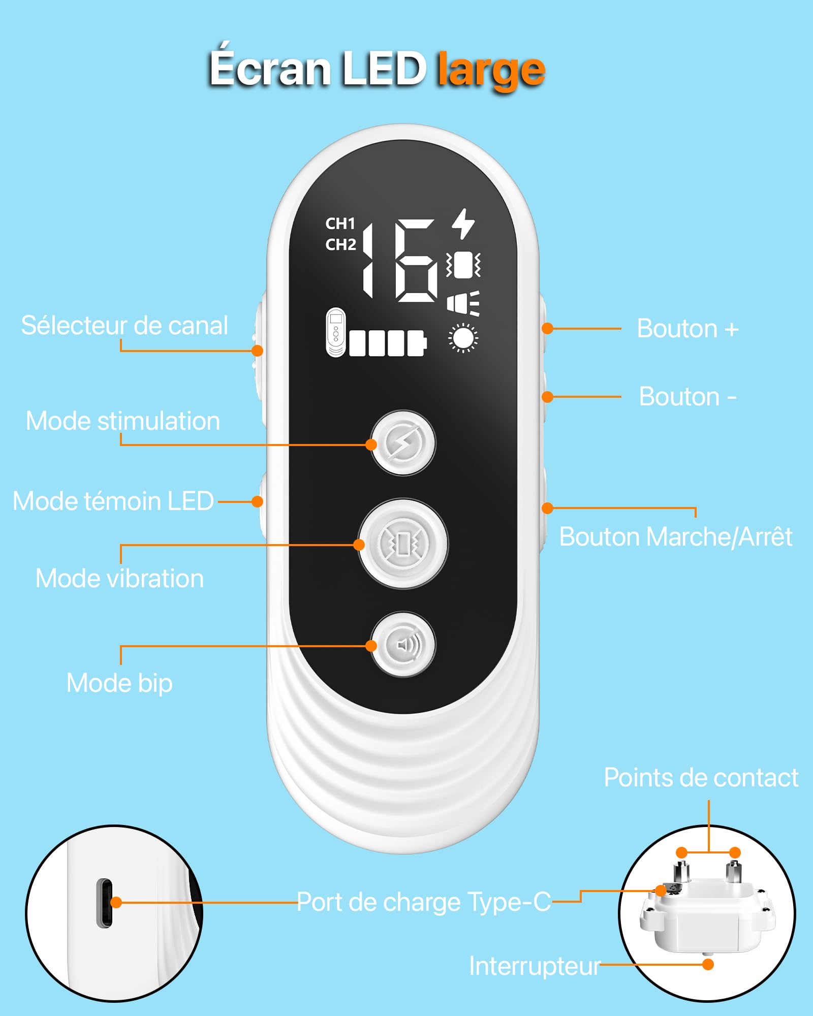 Collier De Dressage pour Chien,Collier Electrique pour Chien Portée de 3km,Mode Lumière Nocturne,1-50 Niveaux d’Entraînement, BIP Vibration Choc, Adapté à Tous Les Chiens,Étanche Rechargeable