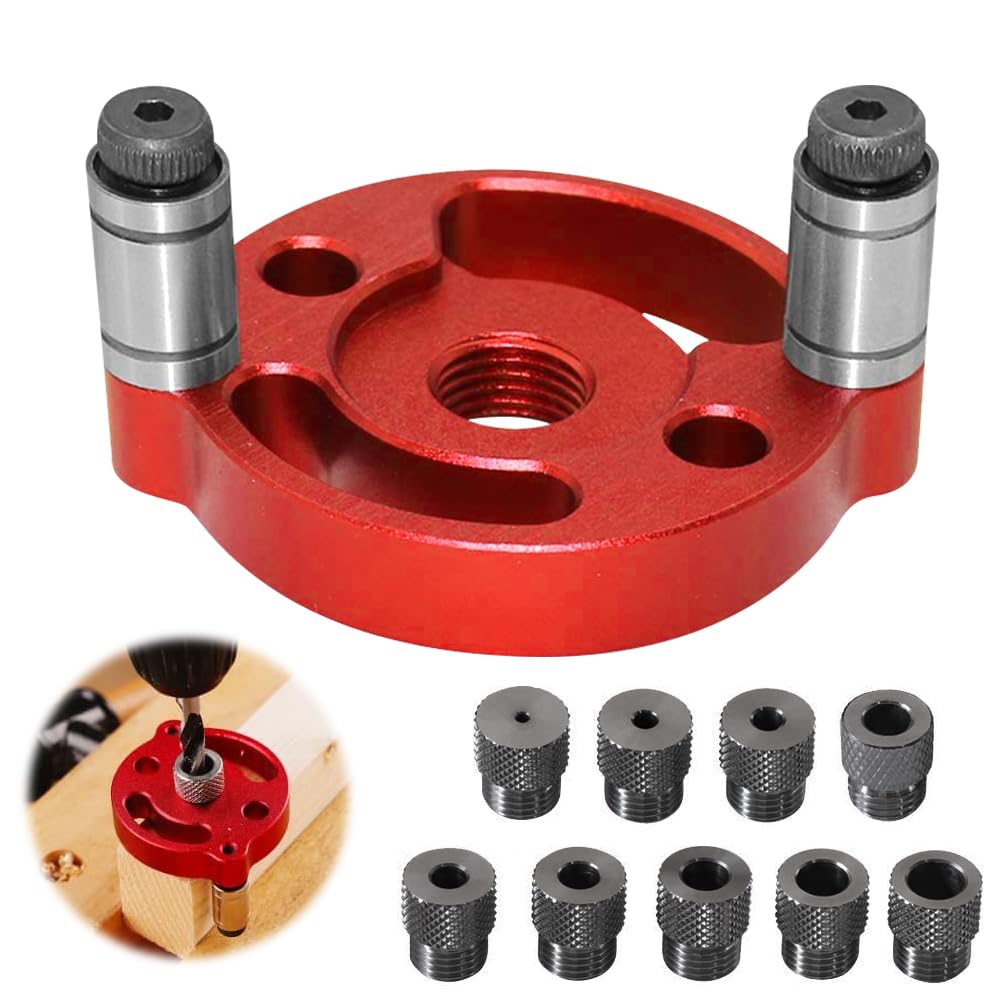 XEERUN Woodworking Center Finder Kit, Vertical Self Centering Dowel Jig, Drill Guide Locator with 2/3/4/5/6/7/8/9/10mm Drill Bushings, Woodworking Tools (Red)