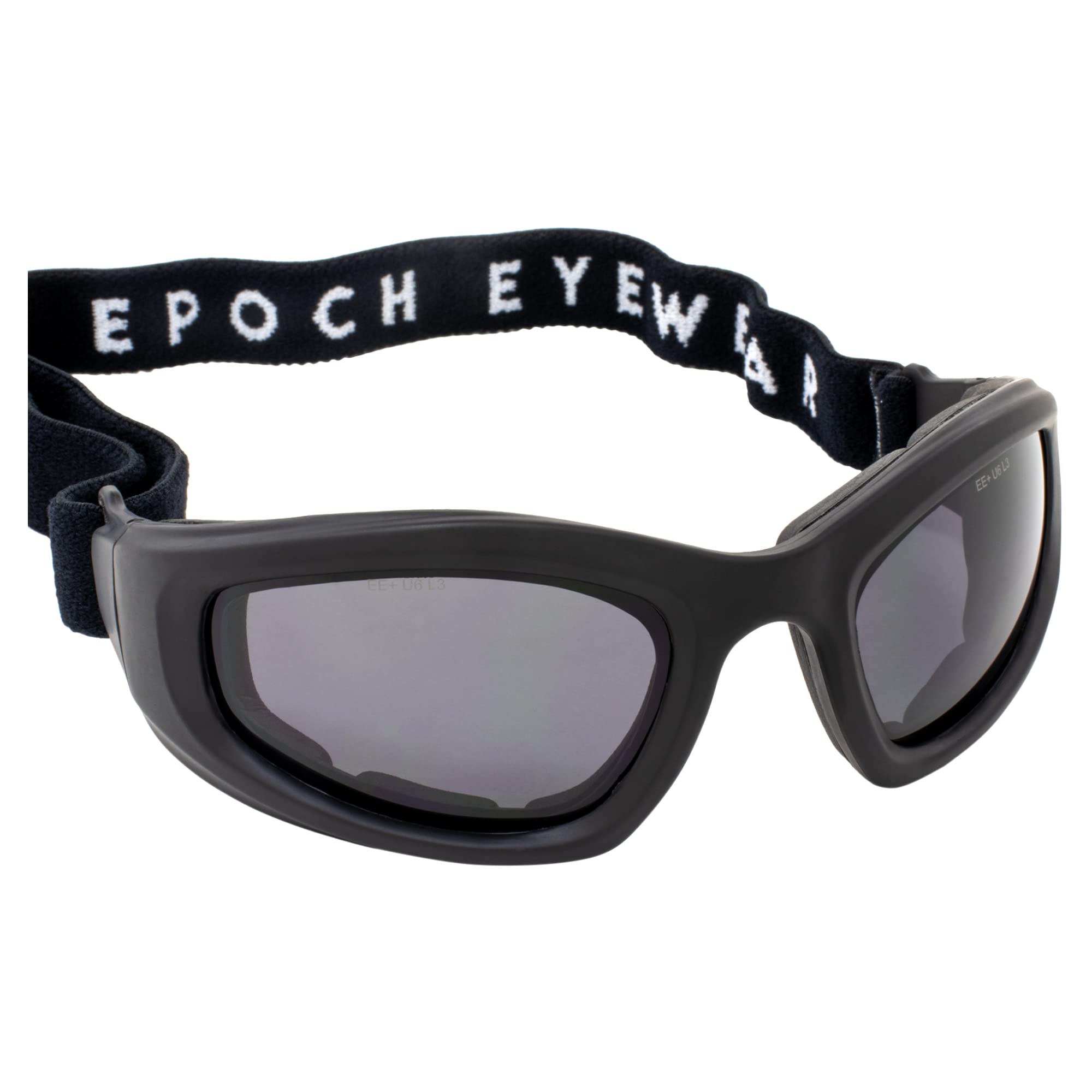 3 paia di occhiali da moto Epoch con montatura nera e lenti giallo fumo trasparente