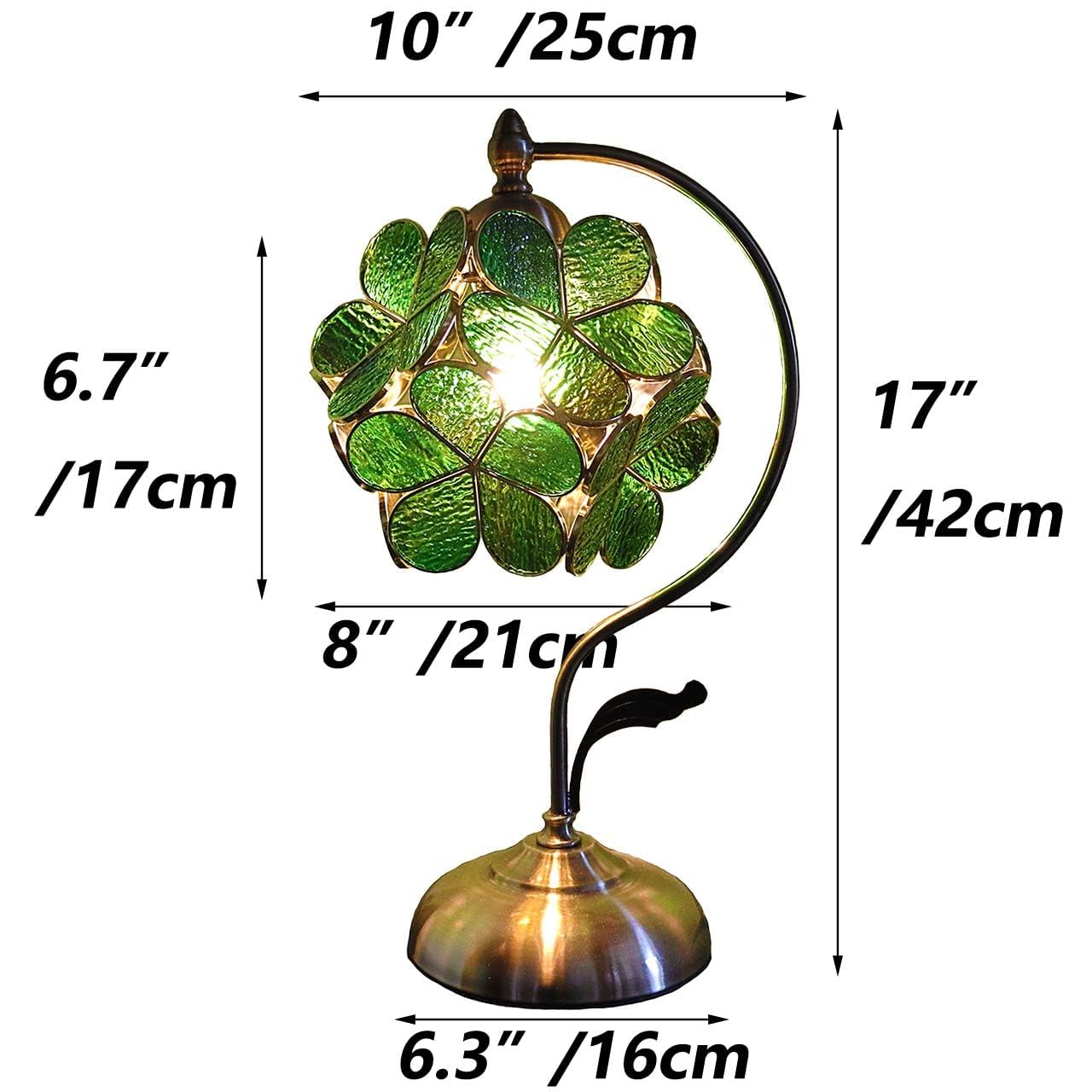 Bieye L30875 Lampa stołowa w stylu Tiffany z witrażem i płatkami kwiatów, z mosiężną podstawą do dekoracji wnętrz (zielona, 20 cm kwiat wiśni)