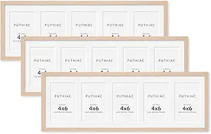 8x24 Oak Wood Picture Frame - 8x24 Photo Frame with Mat Display 5Pcs 4x6 Photos, 4x6 Picture Frame Wood, Natural Solid Wooden Picture Frames for Wall Art Photo and Prints(3 Pack, Beige)