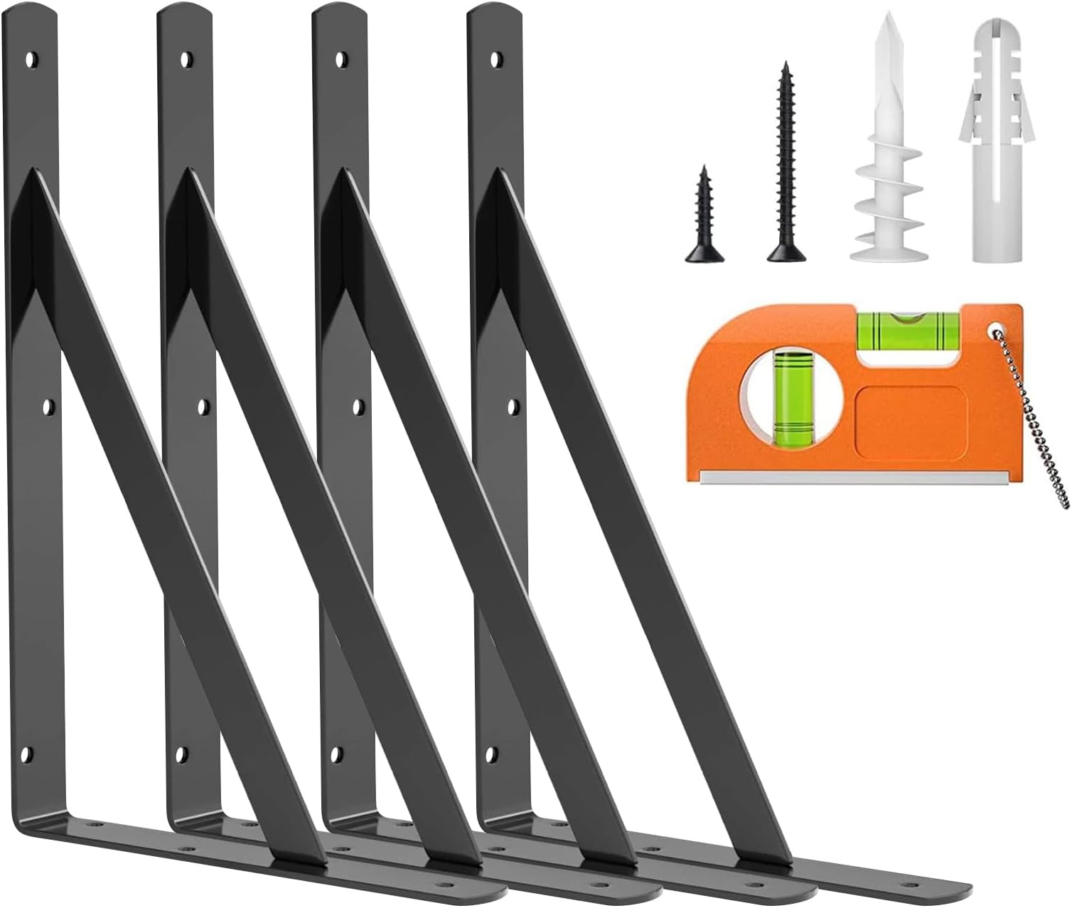 12 Inch Heavy Duty Shelf Bracket, Wall Shelf Brackets, 90 Degree Bracket, 250 LBS Max Load, Mounting Hardware Include, Black, 4 Pack