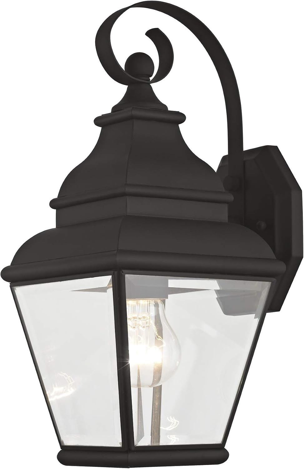 Livex Lighting 2590-07 Exeter 1 Light Outdoor Bronze Finish Solid Brass Wall Lantern with Clear Beveled Glass