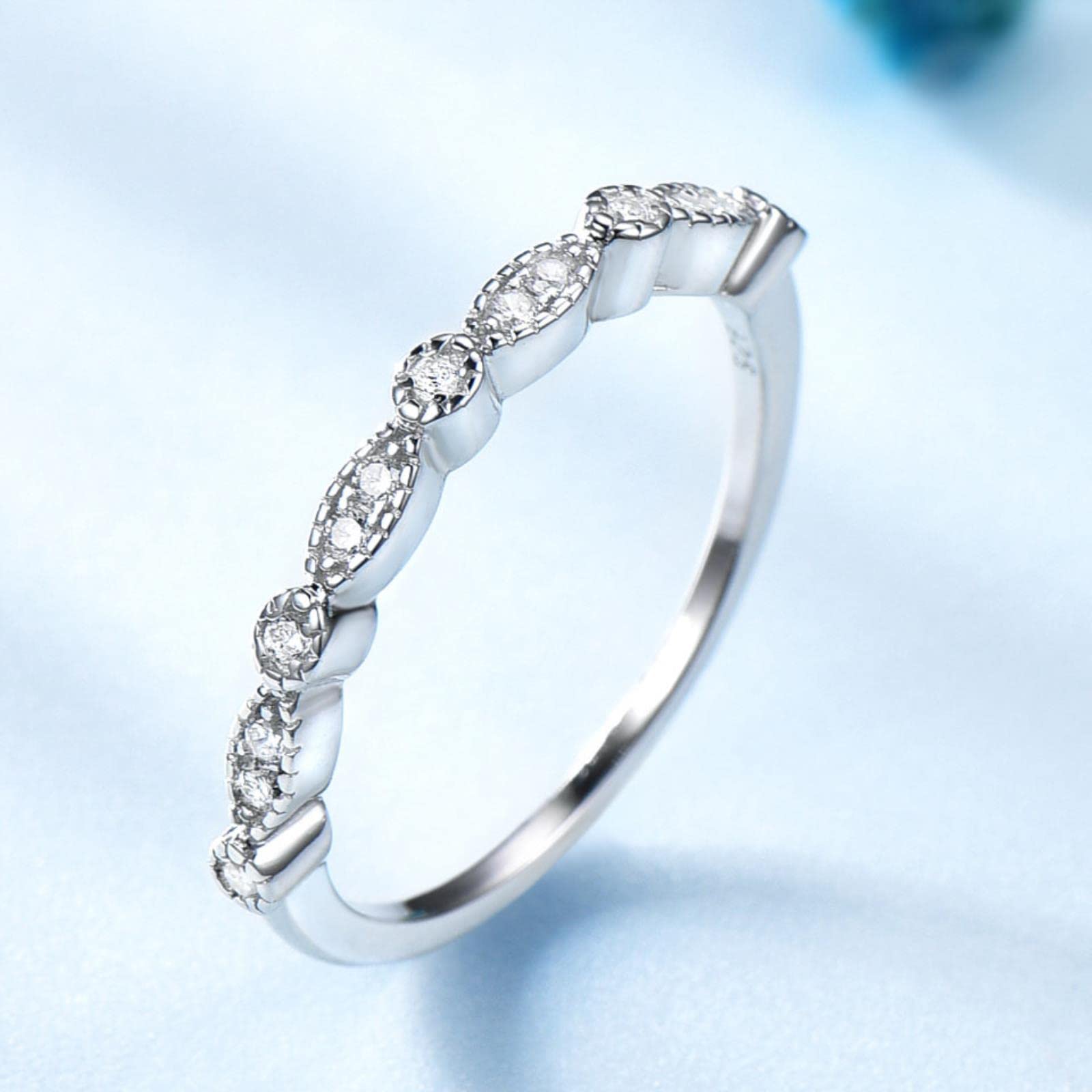 2 Unids/Set Creado Nano Morganite 925 Anillos De Plata Esterlina Encanto Flor Anillo De Plata Conjunto para Mujeres Joyería Fina
