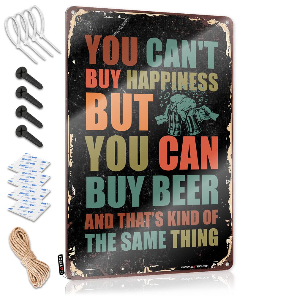HELIOFORGE Coffee Tin Sign You Can'T Buy Happiness But Can Beer Sign Door Decorations For Bedroom Retro Signs(30X40CM)