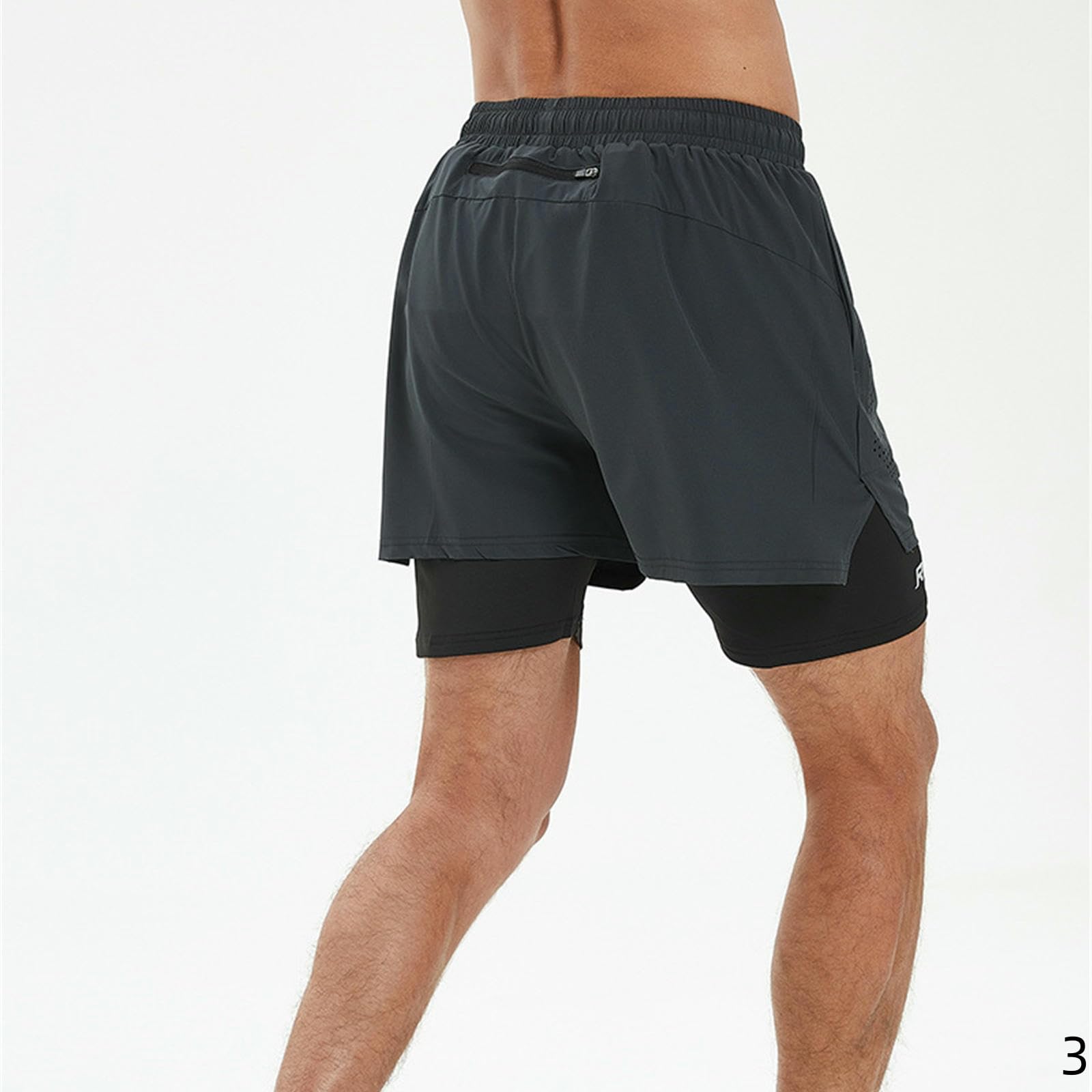 Pantaloncini Uomo Pantaloni Sportivi Maschili Finti A Due Pezzi Secco Rapido Antidosceudo Che Corre Fitness Tre Quarti-Nero-m
