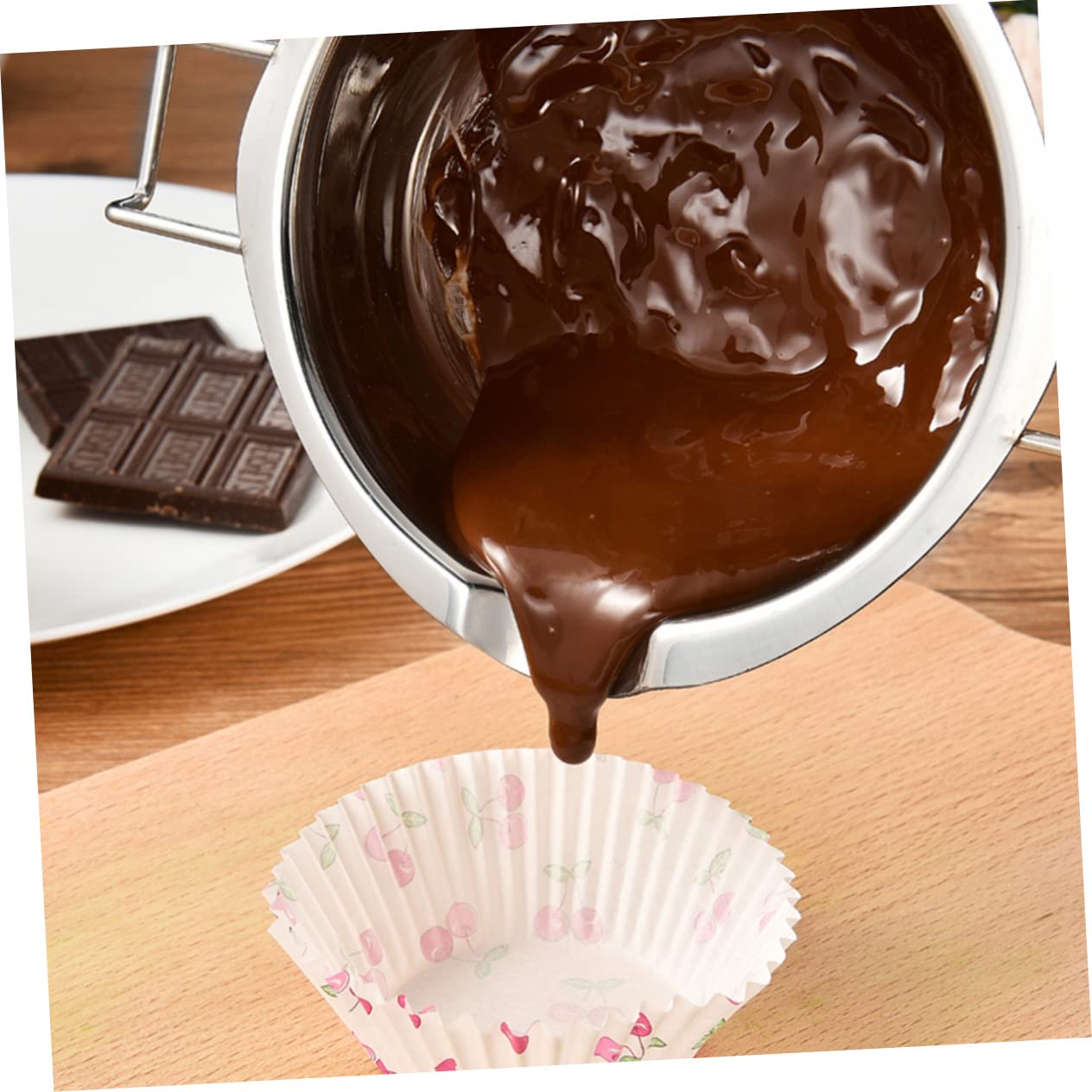 Cabilock 2pcs Stainless Steel Melting Pot for Butter and Chocolate Practical Double Boiler Handle for Melting Inner Pot