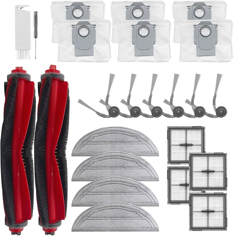 24 piezas Kit de accesorios Q10 S5+ de repuesto compatible con Roborock Q10 S5+ /Q10 S5/Q10 x5 /Q10 x5+ Robot aspirador, 2 cepillos principales, 4 almohadillas de trapo, 6 cepillos laterales, 4 filtros HEPA, 6 bolsas para polvo, 1 herramienta de limpieza
