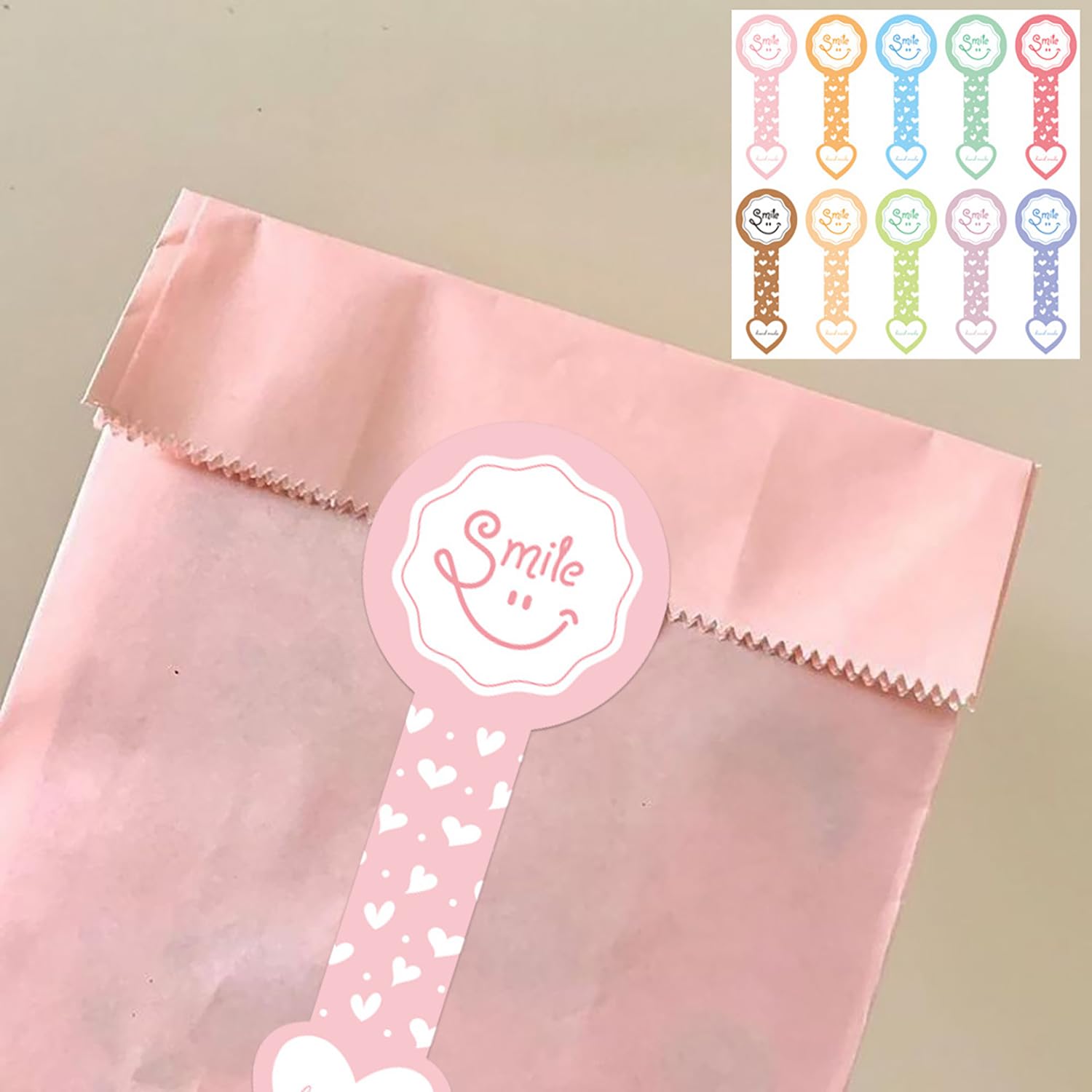 500 calcomanías de sonrisa, etiquetas largas para cajas de pasteles, latas, tarros, tazas de café, botellas, panadería, envoltura de regalos, etiquetas de sellado a prueba de manipulaciones