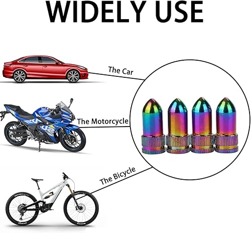 Miniatura 6 de AICEL 8 tapas coloridas para válvulas de neumáticos de automóvil, cubiertas de aluminio para válvulas de neumáticos de automóvil, tapas de válvula
