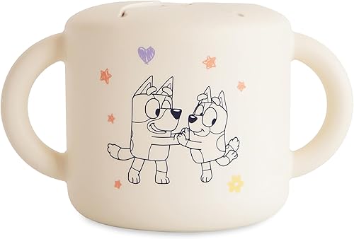mushie x Bluey Silicone Snack Cup | Contenedor de comida a prueba de derrames para niños pequeños y bebés (marfil azulado) Azul marfil,Bluey