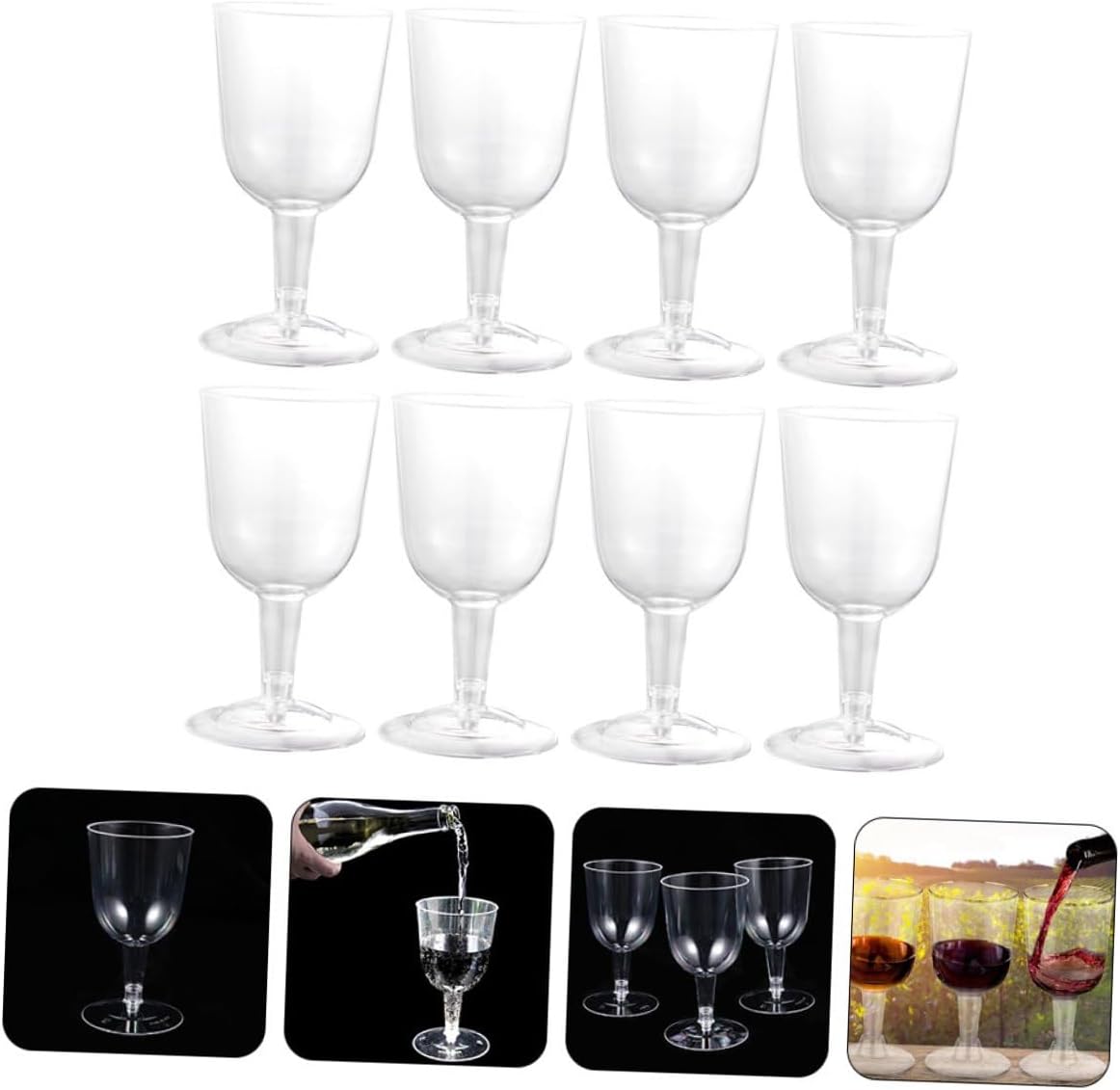 MAGICLULU 8pcs Plastic Wine Cups Disposable Glasses for Parties Cocktail Glasses