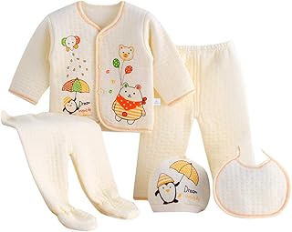 Generisch Juego de 5 piezas para chica, babero, parte superior larga, sombrero, pantalones, manga de bebé, ropa y juego