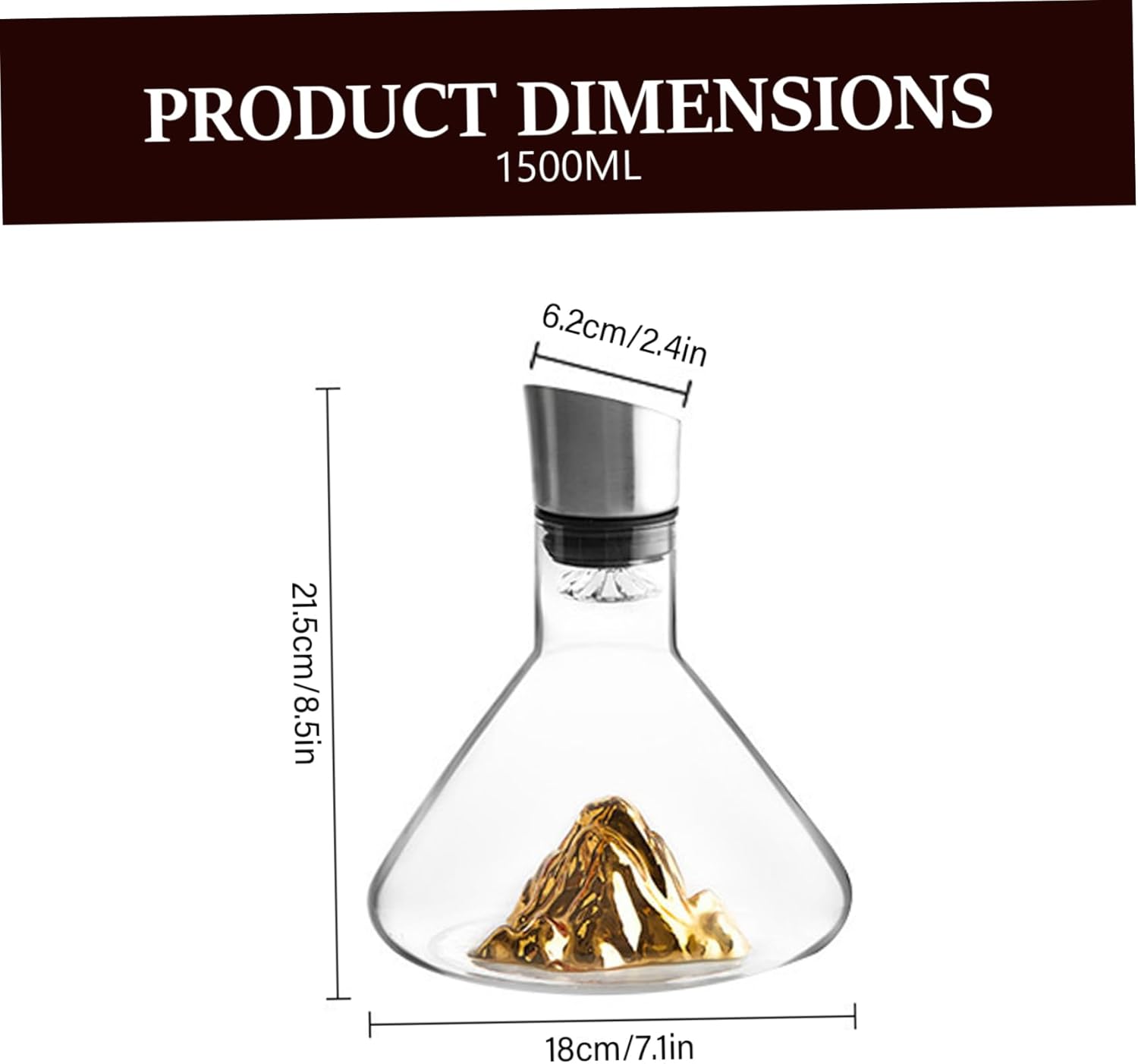 Wine Decanter with Aerator Wine Decanter, 1500ml Gold Mountain with Aerator, Lead-free Crystal Glass, Enhance & Improves Flavor & Aromas