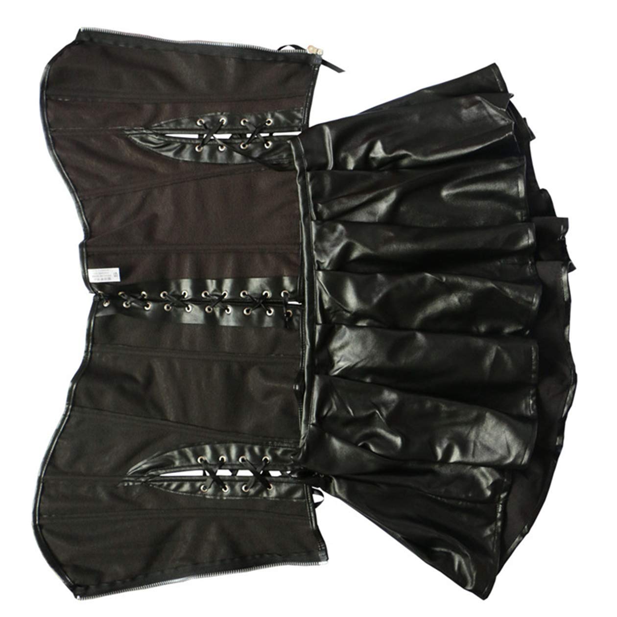 Femmes Corset Faux Cuir Sexy Grande Taille Robe Corsage Gothique Steampunk Bustier Minceur avec G-String,Noir
