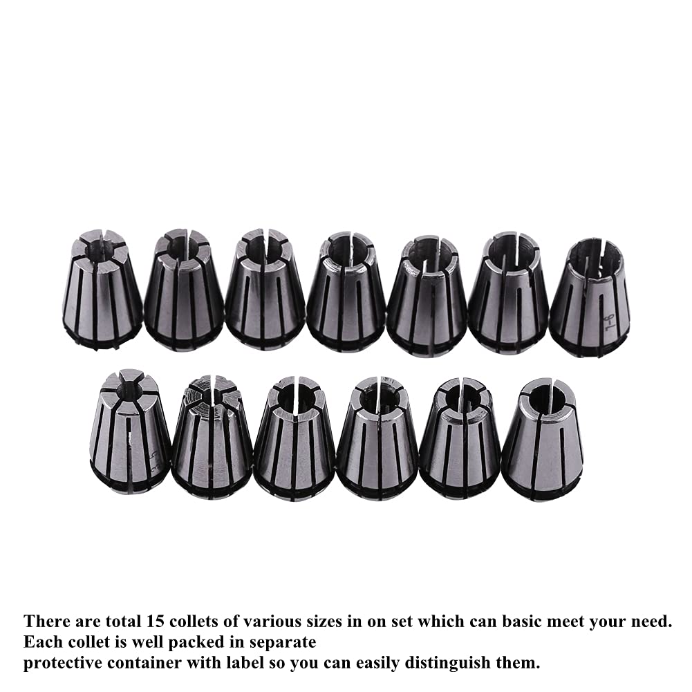 ER11 Spring Collet Set, 15pcs Precision Spring Collets Collet Hecho de acero de resorte 65Mn para herramienta de torno de fresado CNC y máquina de grabado de sujeción de trabajo