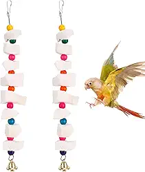 Conjunto de 2 Brinquedos para Pássaros com Osso de Sépia com Cálcio & Pedra Desgaste, Acessórios Gaiola para Periquitos, Calopsitas, Agapornis & Pássaros Pequenos a Médios