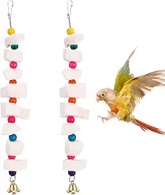 Conjunto de 2 Brinquedos para Pássaros com Osso de Sépia com Cálcio & Pedra Desgaste, Acessórios Gaiola para Periquitos, Calopsitas, Agapornis & Pássaros Pequenos a Médios