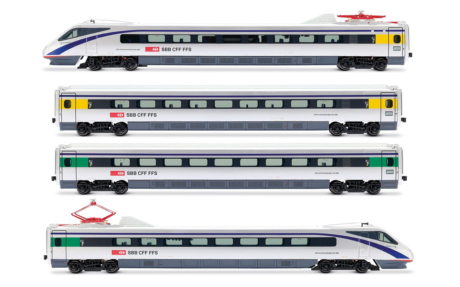 Rivarossi HR2964 SBB, ETR 470 silver livery with blue stripe, 4-unit base set, ep. V Railway Locomotive + Coaches